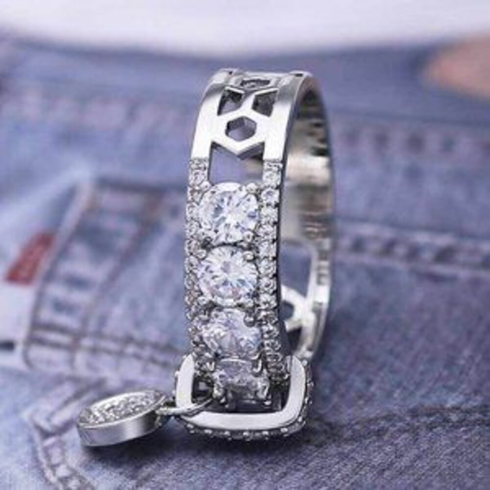 NEW 925 Silver Round Diamond Drop Band Ring